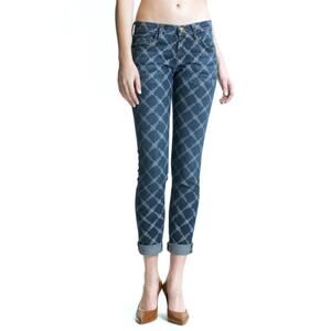 Current/Elliott Blue The Rolled Jeans in Indigo Rose Lattice Print Size 28